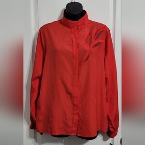 💲2️⃣ Vintage Elite International Red Button Down Long-Sleeved Blouse Sz 14